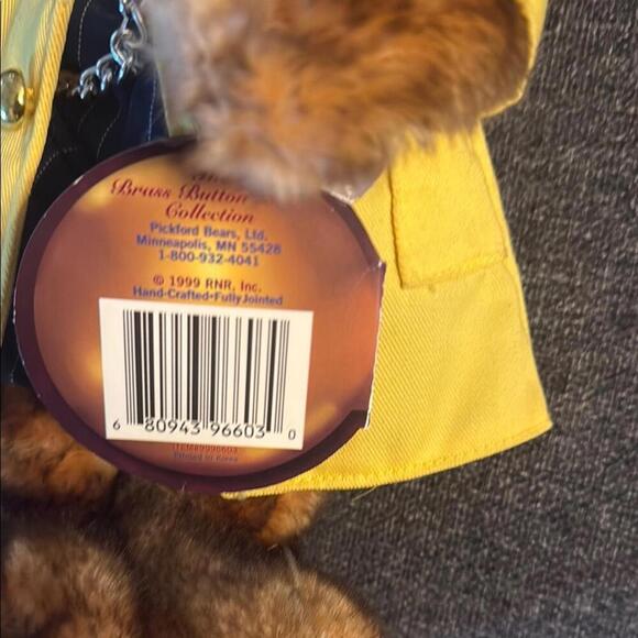 Pickford Bear Ltd. Mookie Brass Button Bear w yellow rain coat, hat. New w stand - Picture 4 of 10